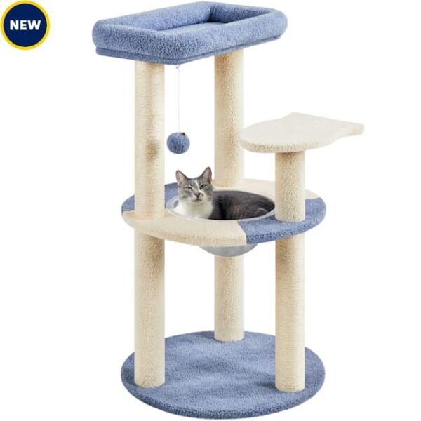 Topeakmart Small Tree for Kittens with Hanging Ball, 35.5" H, Blue/Beige