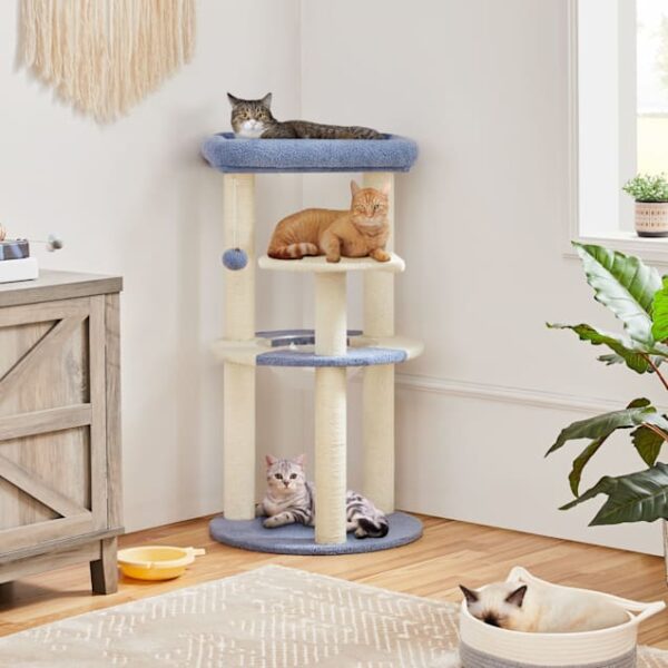 Topeakmart Small Tree for Kittens with Hanging Ball, 35.5" H, Blue/Beige - Image 2